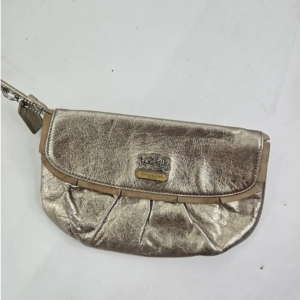Coach Madison Metallic Embossed Leather Small Wristlet Bag Purse Elegant
